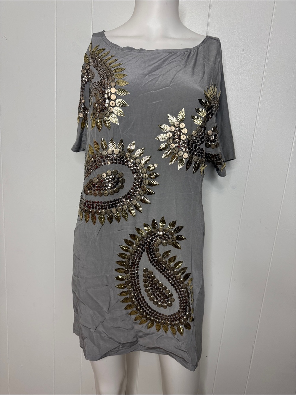 Stella McCartney gold bedazzled shirt dress top approx S